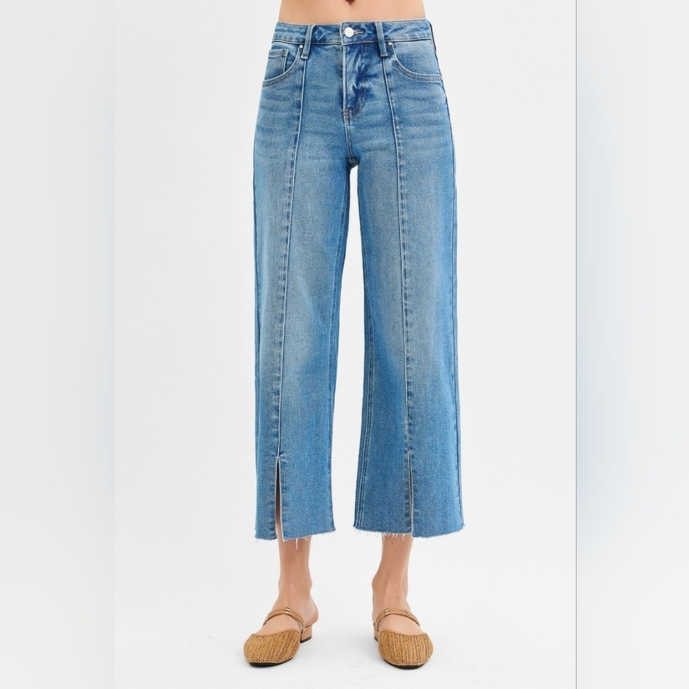 RISEN Women's Tummy Control Wide Leg Jeans Split Hem Seam Medium HR Various NEW - Picture 2 of 10